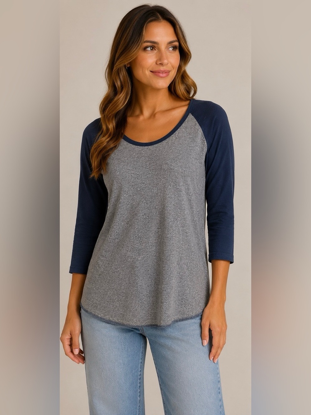 Wilfred Grey Body Navy Raglan Sleeve Top